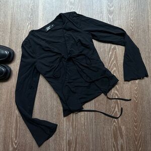 Tiger Mist Long Sleeve Black Tie Top